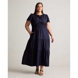 Quince 100% Organic Cotton Poplin Tiered Maxi Dress Navy Blue 3X